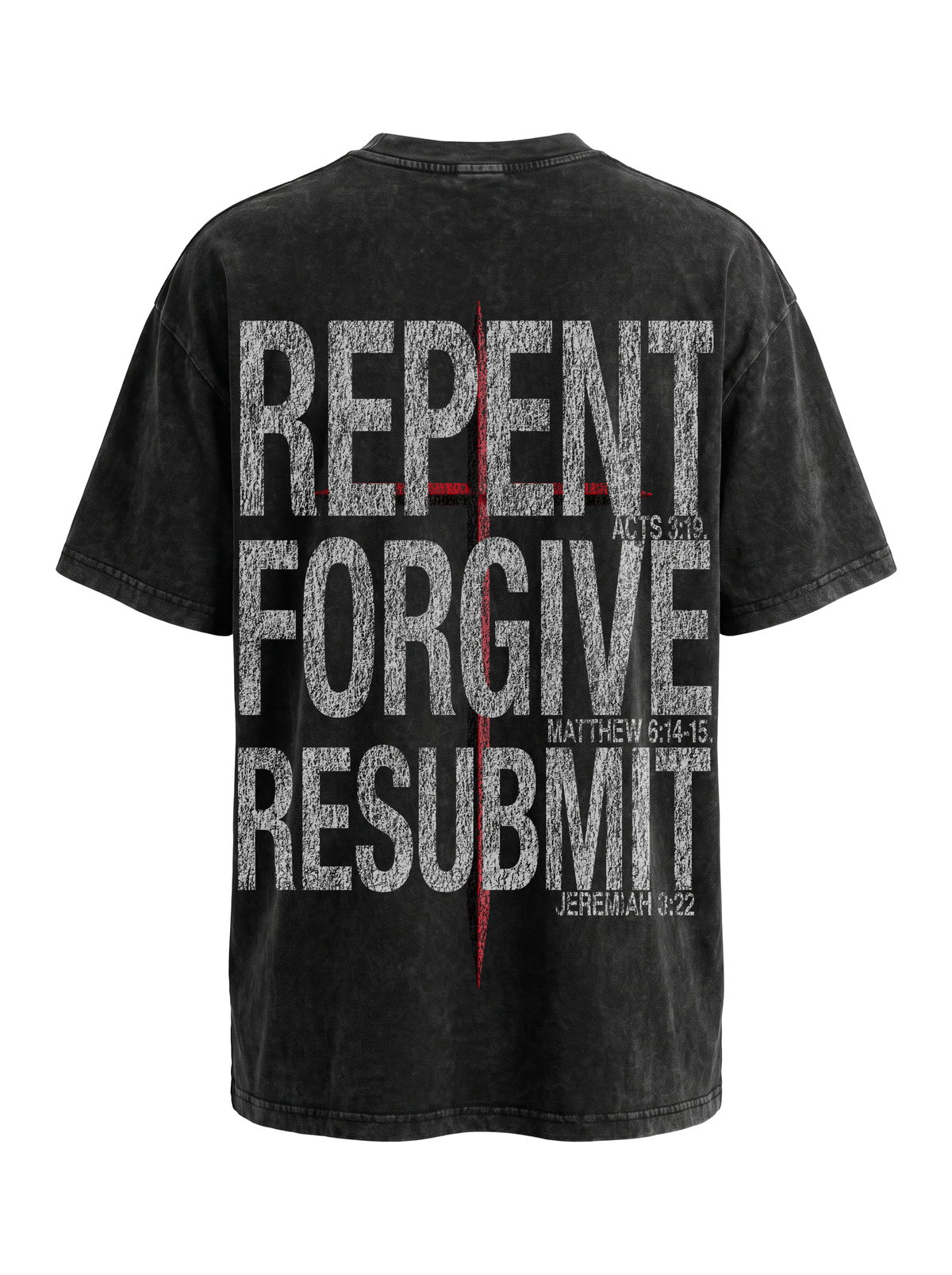 Be Reminded Reminder Tee mineral wash back mockup with Repent Forgive Resubmit print